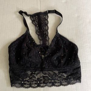 Black dance costume top bralette black lace racer back adjustable strap XS